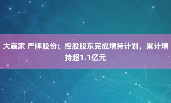 大赢家 严牌股份：控股股东完成增持计划，累计增持超1.1亿元